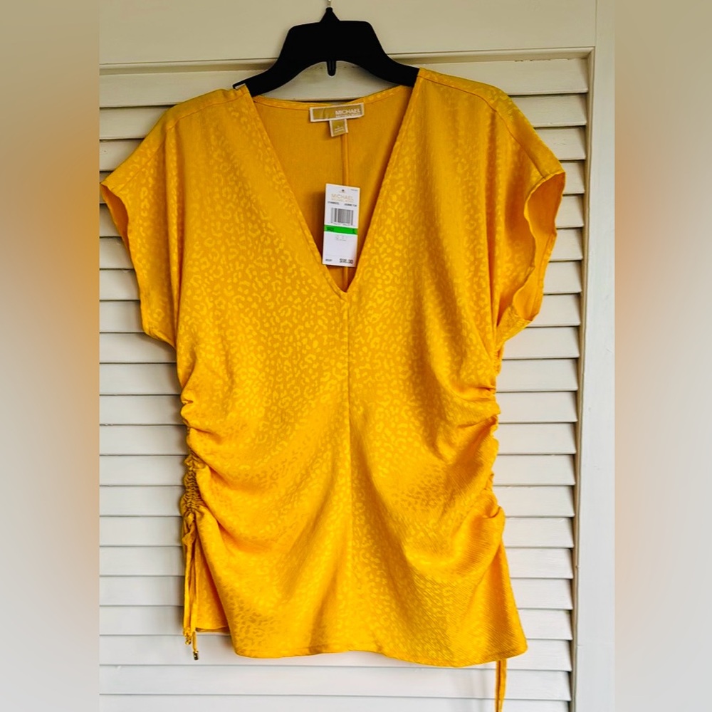 Michael Kors Yellow Women's Top  w/ side cinching  L